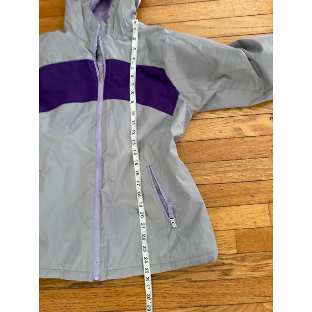 Girls Lands’ End Hooded Winter Jacket Coat Size 14 (XL) Gray Purple Insulated - Picture 6 of 6